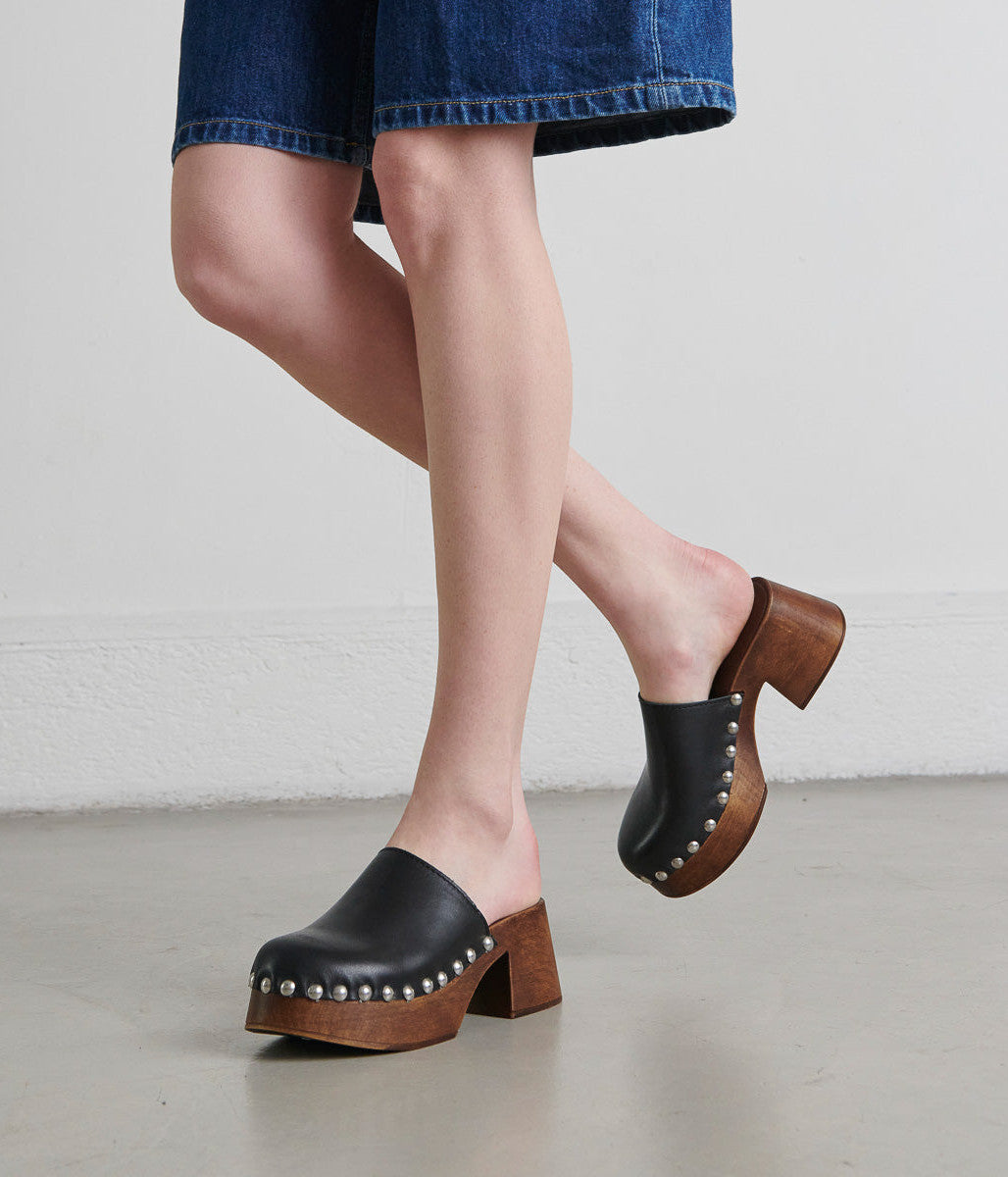 Jonak Black Leather Platform Mules | Calf Leather & Made in Italy