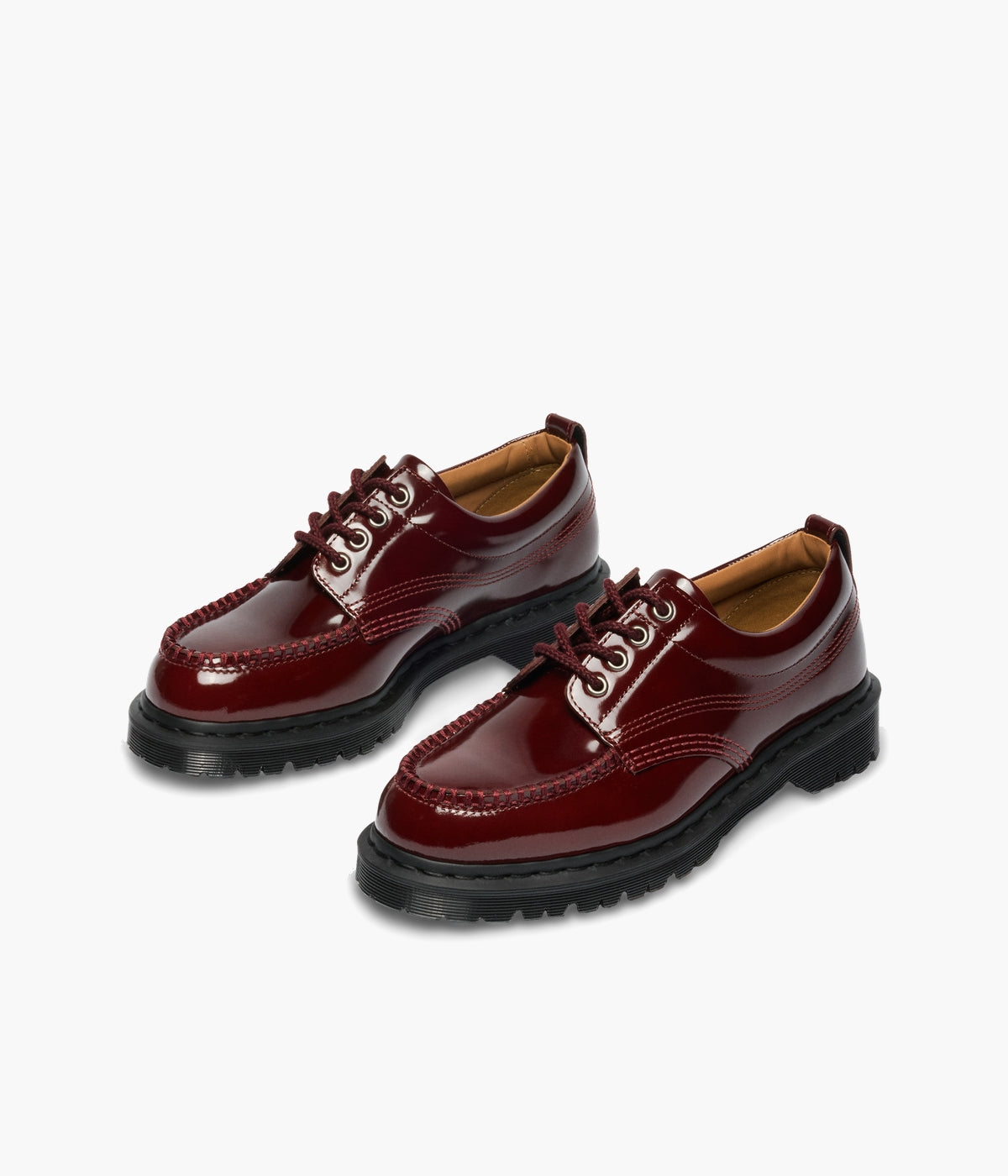 Dr. Martens Lowell Moc Toe Shoes Cherry Red Lacquered Leather