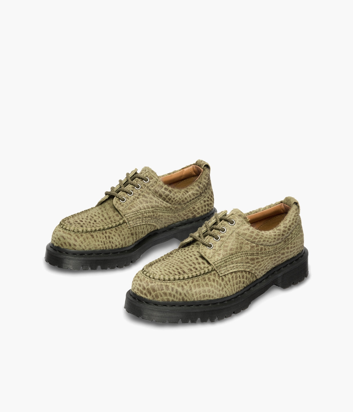 Dr. Martens Lowell Hair On Moc Toe Shoes Pebble Emboss Leather