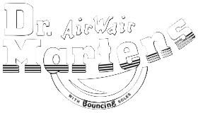 Dr. Martens logo with text on a black background