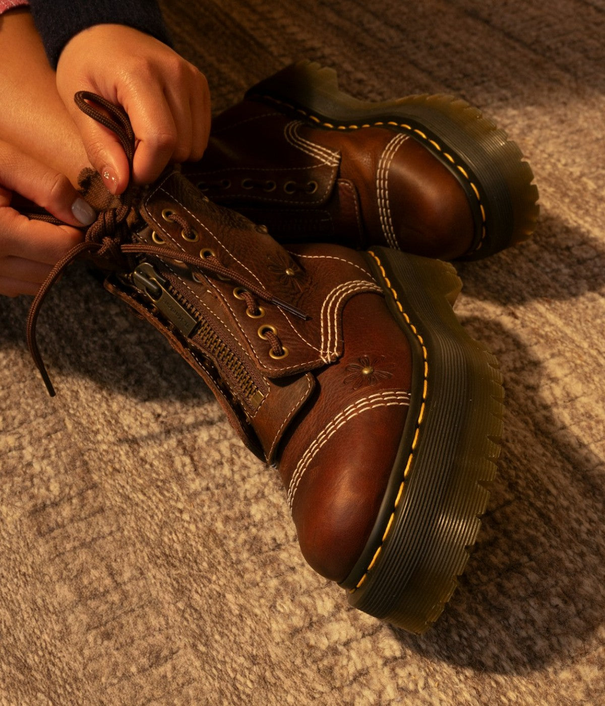 Dr. Martens Sinclair Flower Platform Boots | Grizzly Leather Quad
