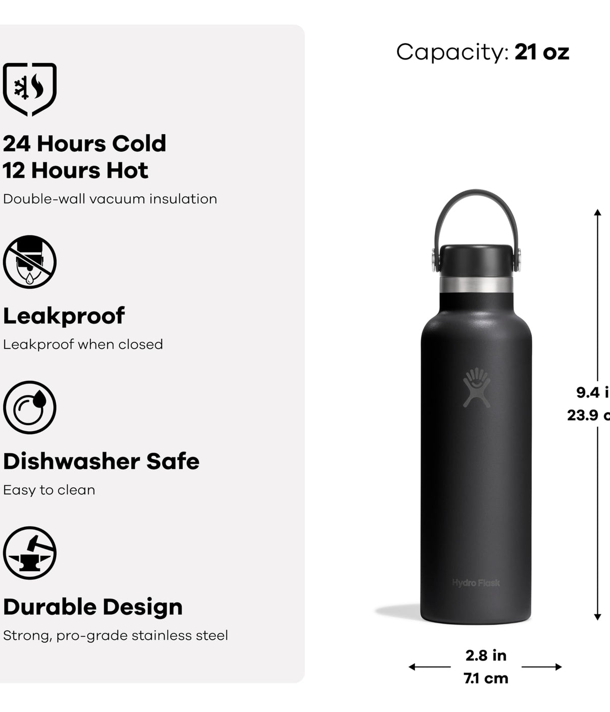 Hydro Flask 21 oz bouteille standard avec bouchon Flex