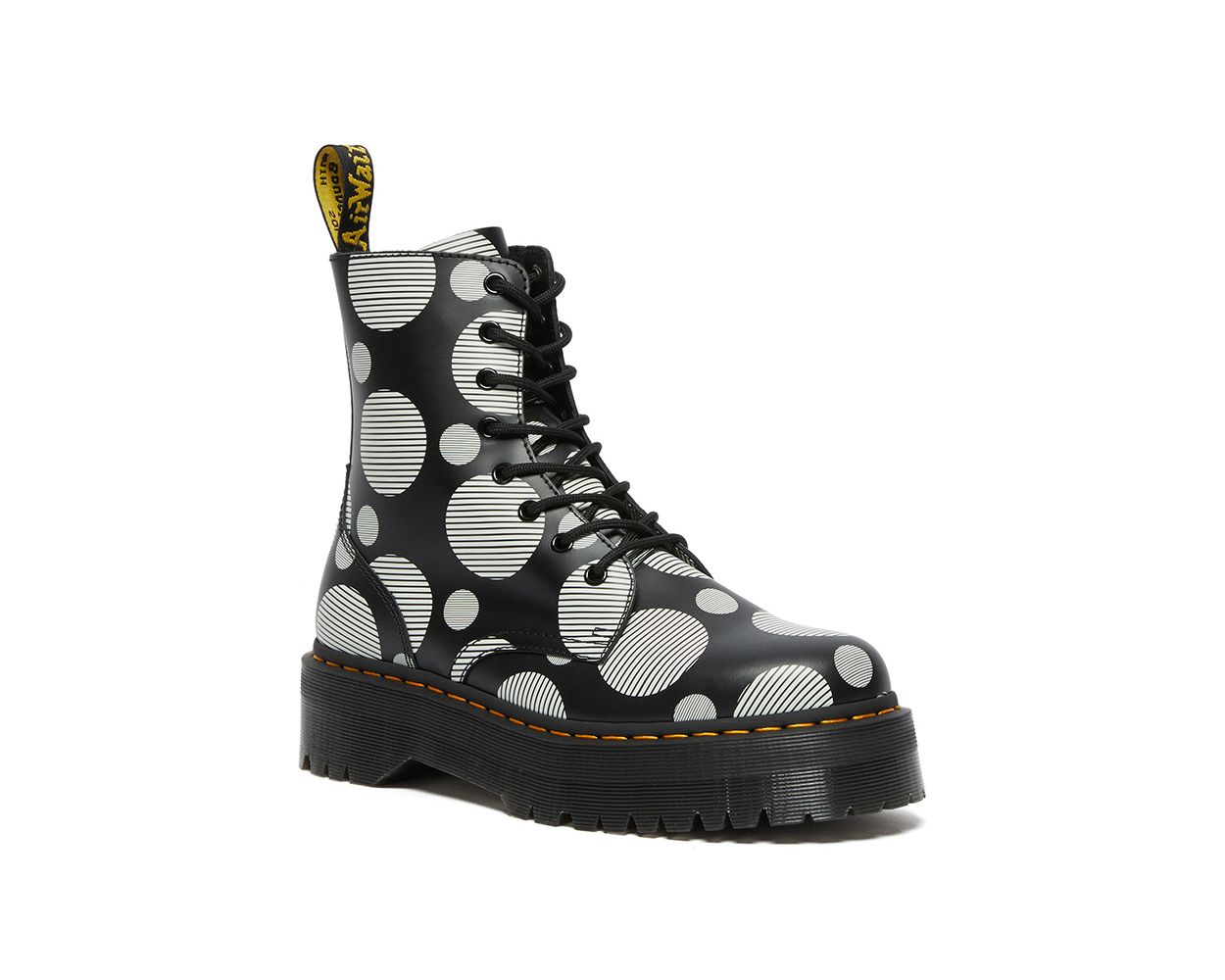 Dr. Jadon Polka Dot Smooth Leather Platform Boots in Black/White | NEON Canada