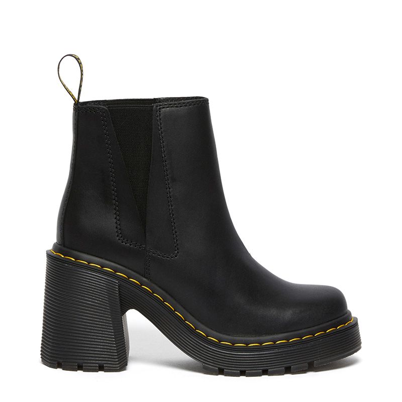 Dr. Martens Spence Leather Flared Heel Chelsea Boots in Black | Neon