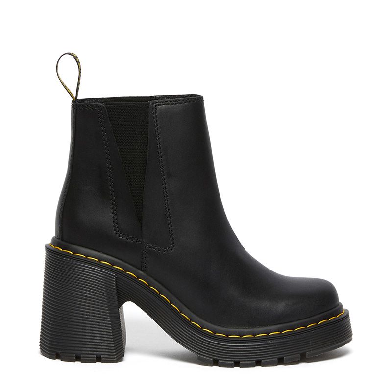 Dr. Martens Spence Leather Flared Heel Chelsea Boots in Black Neon