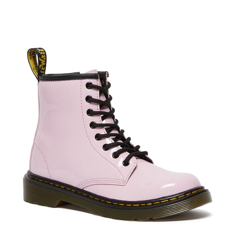 Dr. Martens Junior 1460 Patent Leather Lace Up Boots in Pale Pink