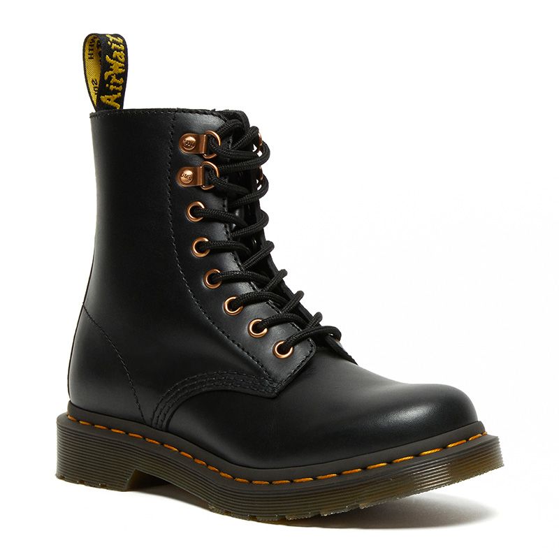 Dr. Martens 1460 Pascal Rose Gold Hardware Leather Lace Up Boots in Black