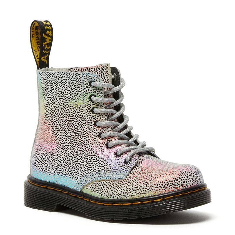 Dr. Martens Toddler 1460 Pascal Iridescent Lace Up Boots in Rainbow