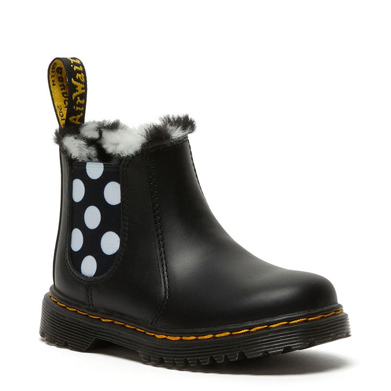 Dr. Martens Toddler 2976 Leonore Faux Fur Lined Leather Chelsea Boots in Black