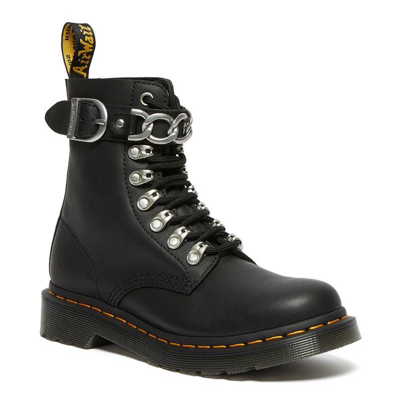 Dr. Martens 1460 Pascal Women's Chain Leather Lace Up Boots in Black