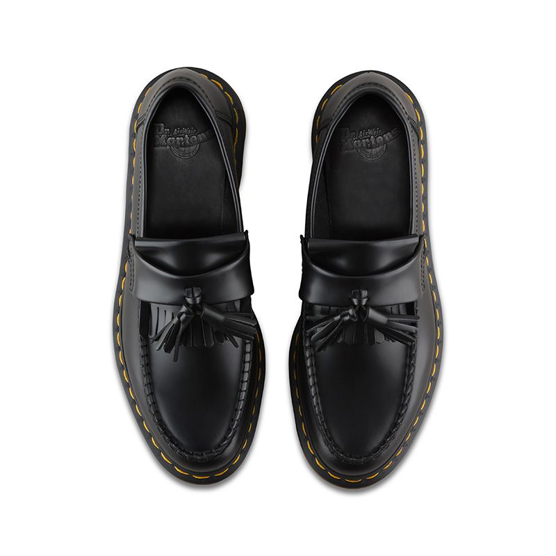 Dr. Martens Adrian Yellow Stitch Leather Tassel Loafers in Black Smooth ...