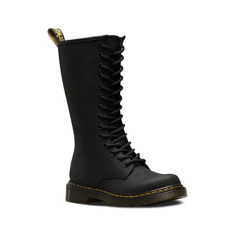 Dr. Martens Junior 1914 Leather Tall Boots in Black Mohawk