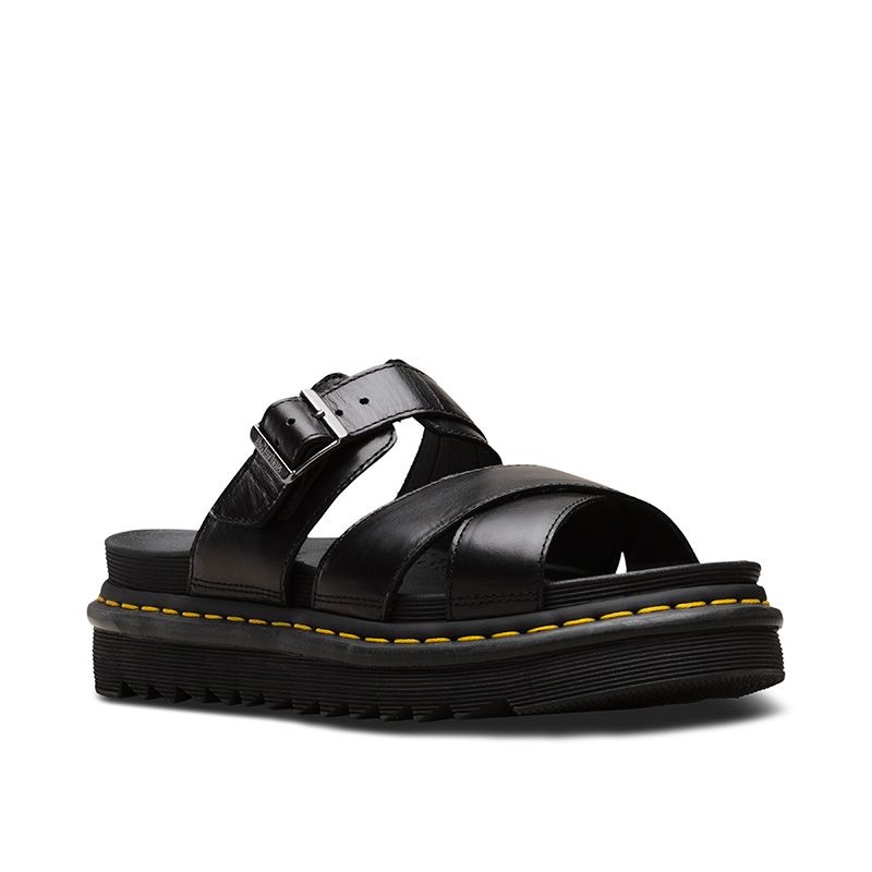 Dr. Martens Ryker Leather Strap Slide Sandals in Black Brando | NEON