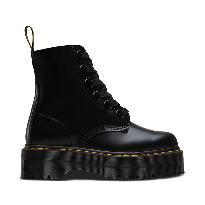 Dr. Martens Molly Women's Leather Platform Boots in Black Buttero | Neon