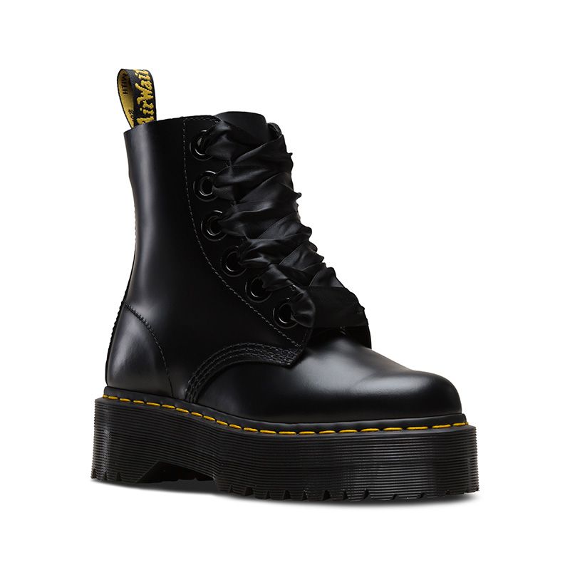 Dr. Martens Molly Women's Leather Platform Boots in Black Buttero | Neon