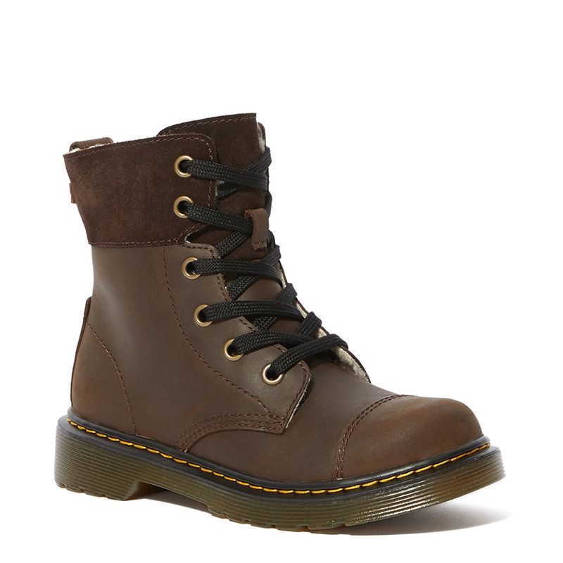 Dr. Martens Junior Fur Lined Aimilita Leather Boots in Dark Brown