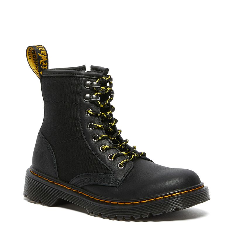 Dr. Martens Junior 1460 Panel Canvas And Leather Lace Up Boots in Black