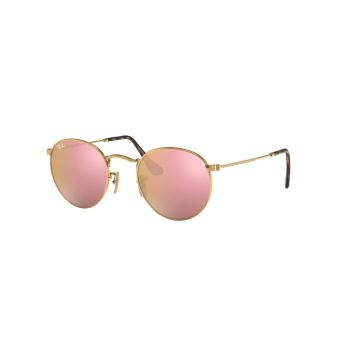 Ray-Ban Round Flat Sunglasses in Gold with Non Polarized Copper Flash Lenses