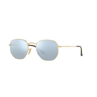 Ray-Ban Hexagonal Flat Sunglasses in Gold with Non Polarized Silver Flash Lenses