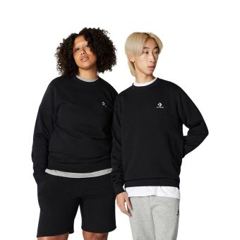 Converse Go-To Embroidered Star Chevron Standard-Fit Fleece Crew Sweatshirt in Black
