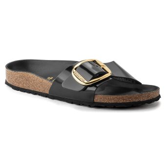 Birkenstock Madrid Big Buckle Natural Leather Patent Narrow in High Shine Black