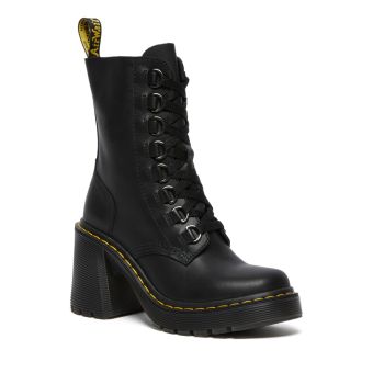 Dr. Martens Chesney Leather Flared Heel Lace Up Boots in Black