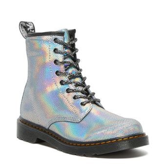 Dr. Martens Youth 1460 Iridescent Leather Lace Up Boots in Silver