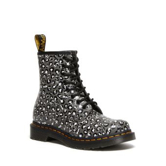 Dr. Martens 1460 Women's Leopard Smooth Leather Lace Up Boots in Gunmetal