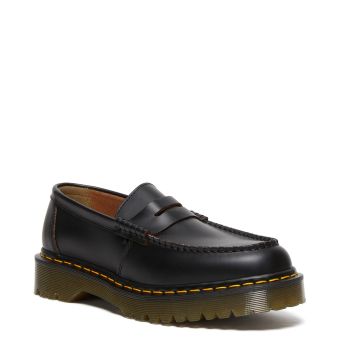 Dr. Martens Penton Bex Yellow Stitch Quilon Leather Loafers in Black