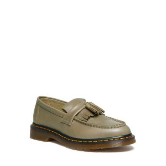 Dr. Martens Adrian Yellow Stitch Leather Tassel Loafers in Olive