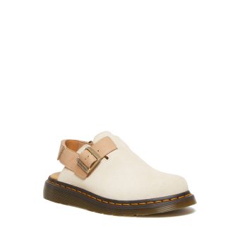 Dr. Martens Jorge II Suede & Leather Slingback Mules in Parchment Beige