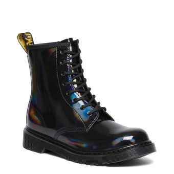 Dr. Martens Youth 1460 Rainbow Crinkle Leather Lace Up Boots in Black