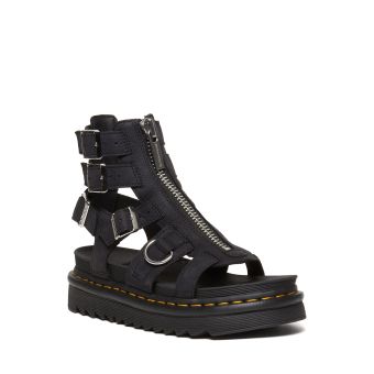 Dr. Martens Olson Tumbled Nubuck Leather Gladiator Zip Sandals in Charcoal Grey