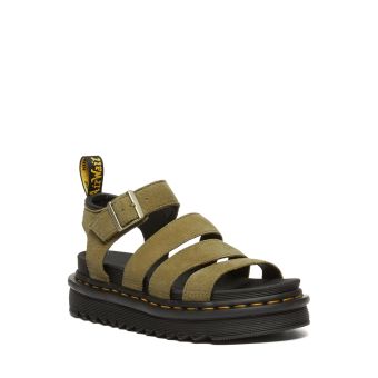 Dr. Martens Blaire Tumbled Nubuck Leather Sandals in Muted Olive