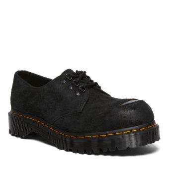 Dr. Martens 1461 Pascal Hairy Suede Steel Toe Shoes in Black