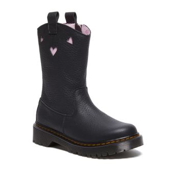 Dr. Martens Junior Heart Nappa Patent Leather Pull-On Boots in Black/Pink