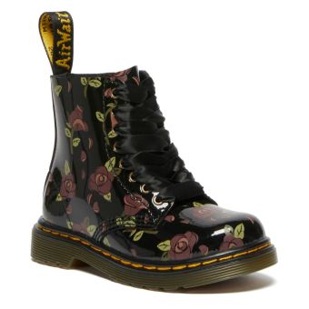 Dr. Martens Toddler 1460 Decayed Rose Leather Lace Up Boots in Black