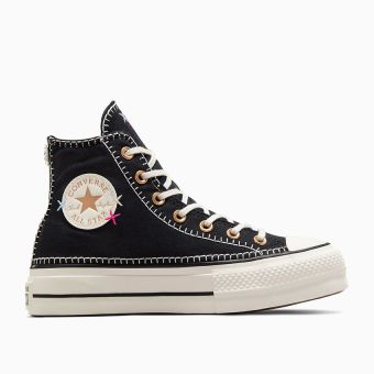 Chuck Taylor All Star Lift Platform Crafted Stitching in Black/Egret/Gold