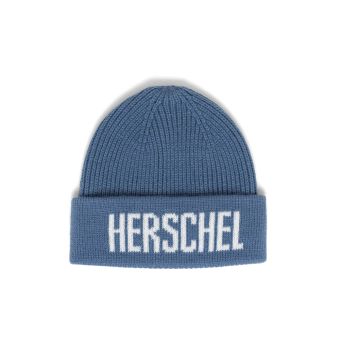 Herschel Polson Knit Logo Beanie in Steel Blue
