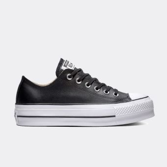 Chuck Taylor All Star Leather Platform Low Top in Black/Black/White