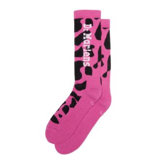 Dr. Martens Vertical Logo Cow Print Cotton Blend Socks in Thrift Pink