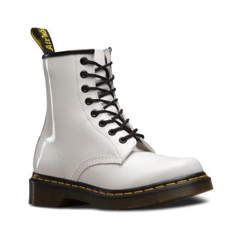Dr. Martens 1460 Women's Patent Leather Lace Up Boots in White Patent Lamper