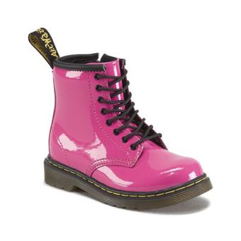 Dr. Martens Toddler 1460 Patent Leather Lace Up Boots in Hot Pink Patent Lamper
