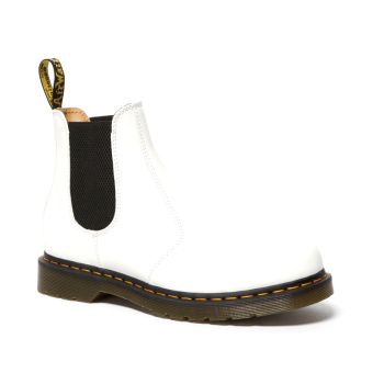 Dr. Martens 2976 Yellow Stitch Smooth Leather Chelsea Boots in White
