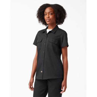 Dickies Women's Cropped Short Sleeve Work Shirt in Rinsed Cloud