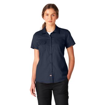 Dickies Women’s FLEX Short Sleeve Work Shirt in Dark Navy
