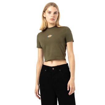 Dickies Women's Maple Valley Logo Cropped T-Shirt in Military Green