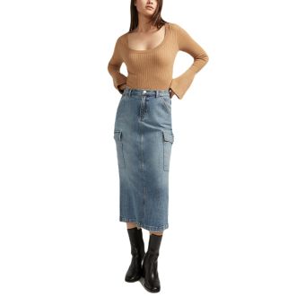 Silver Jeans Cargo High Rise Jean Skirt in Indigo