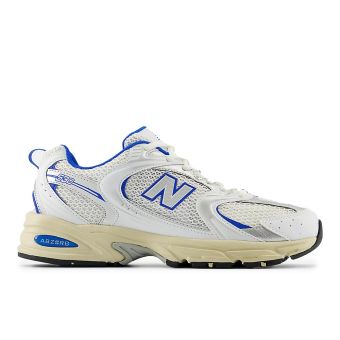 New Balance Unisex 530 in White with blue oasis
