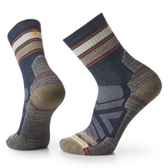 Smartwool Hike Light Cushion Striped Mid Crew Socks in Deep Navy